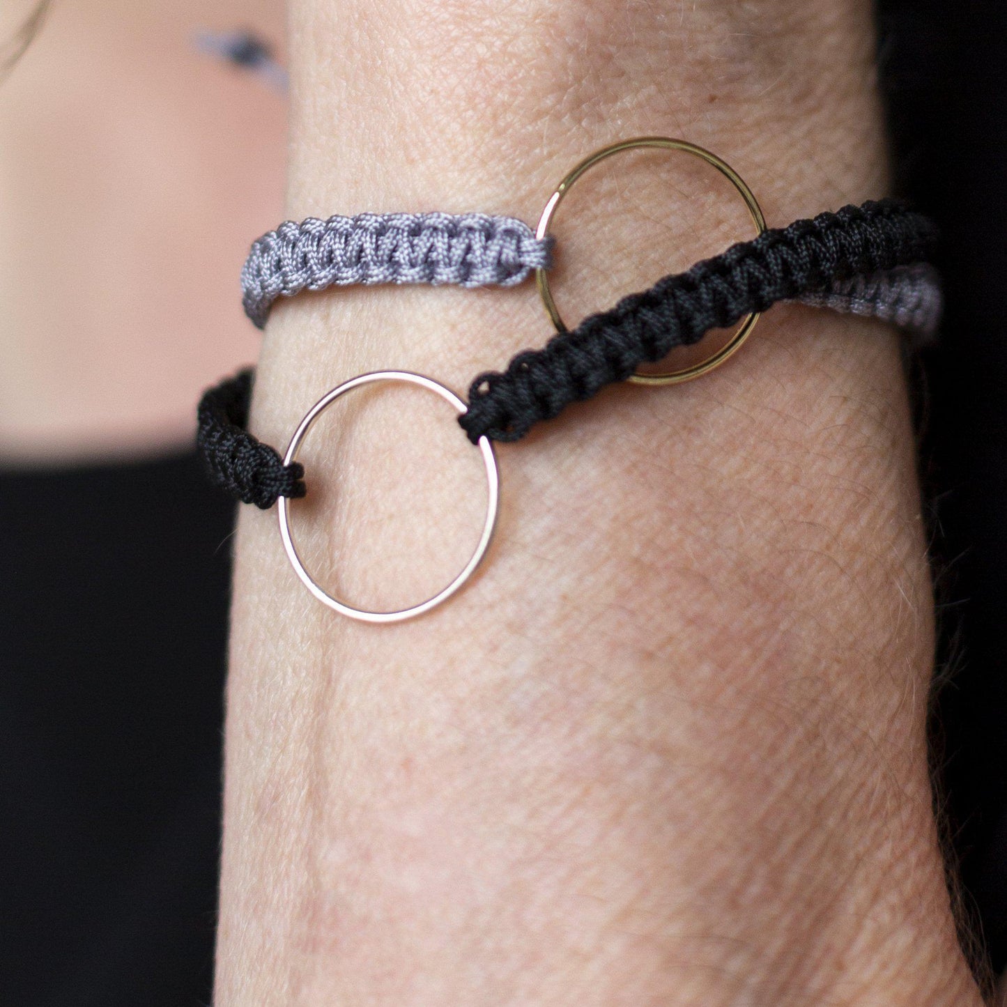 Grey Macrame Gold Ring Bracelet-bracelet-January Eleven