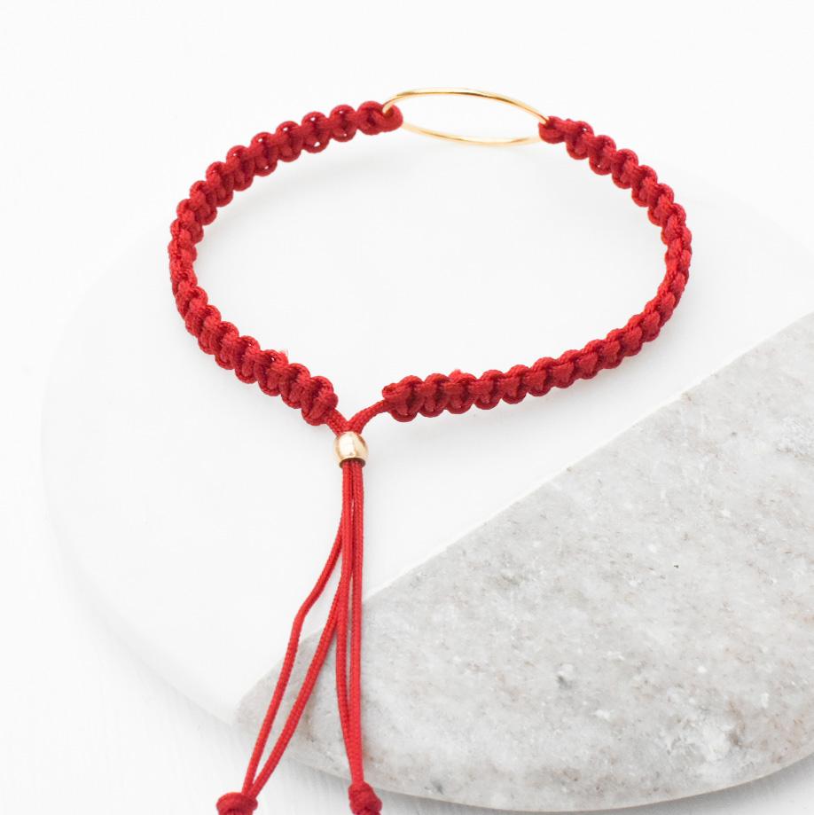 Red Macrame Gold Ring Bracelet-bracelet-January Eleven