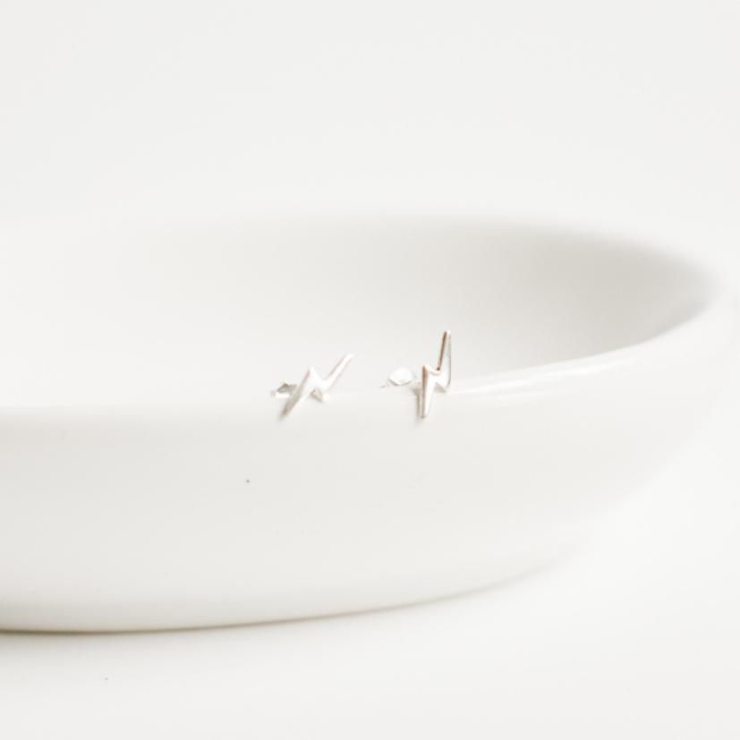 Silver Lightening Bolt Stud Earrings-earrings-January Eleven