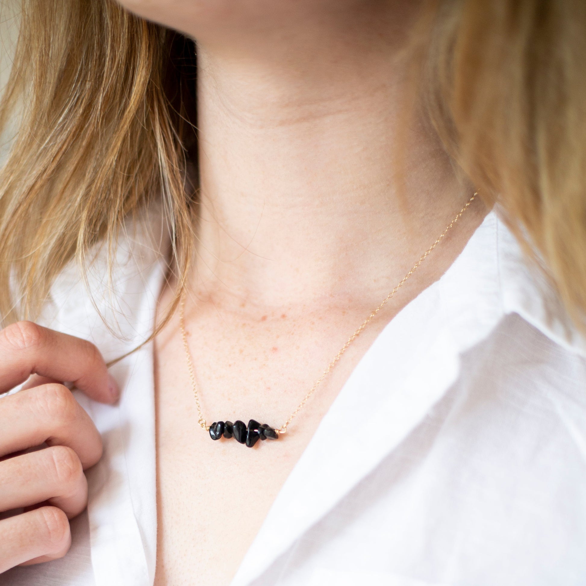January Eleven - Gold and Black Gemstone Necklace