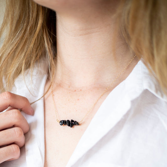 January Eleven - Gold and Black Gemstone Necklace