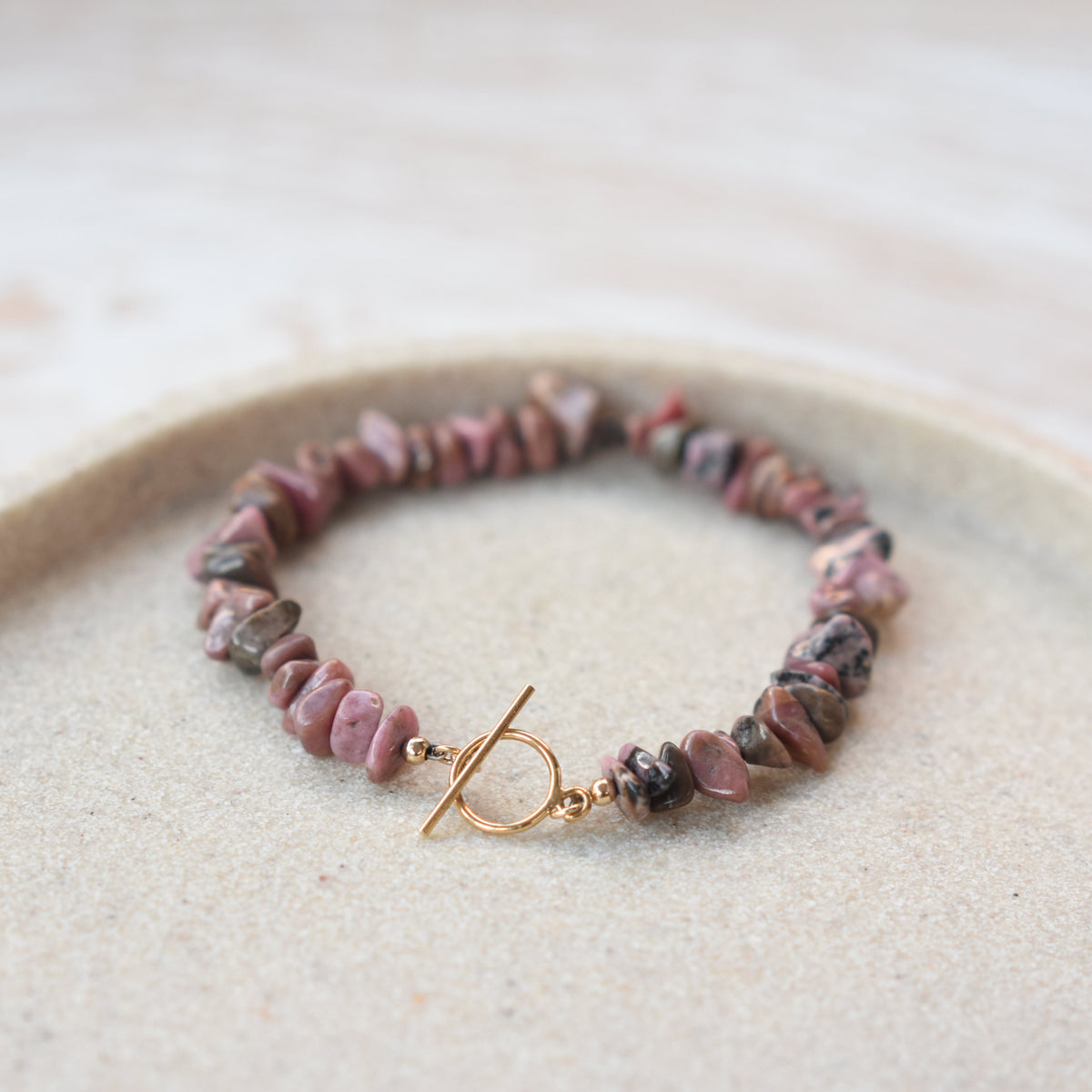 Rhodonite Gemstone Toggle Bracelet