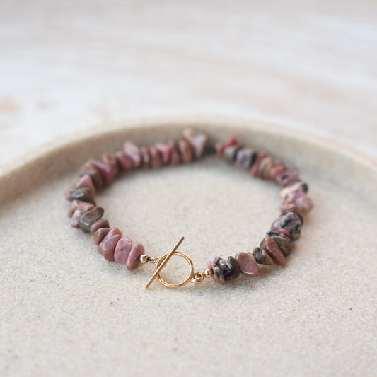 Rhodonite Gemstone Toggle Bracelet