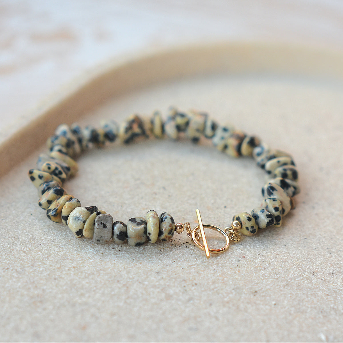 Dalmatian Jasper Gemstone Toggle Bracelet