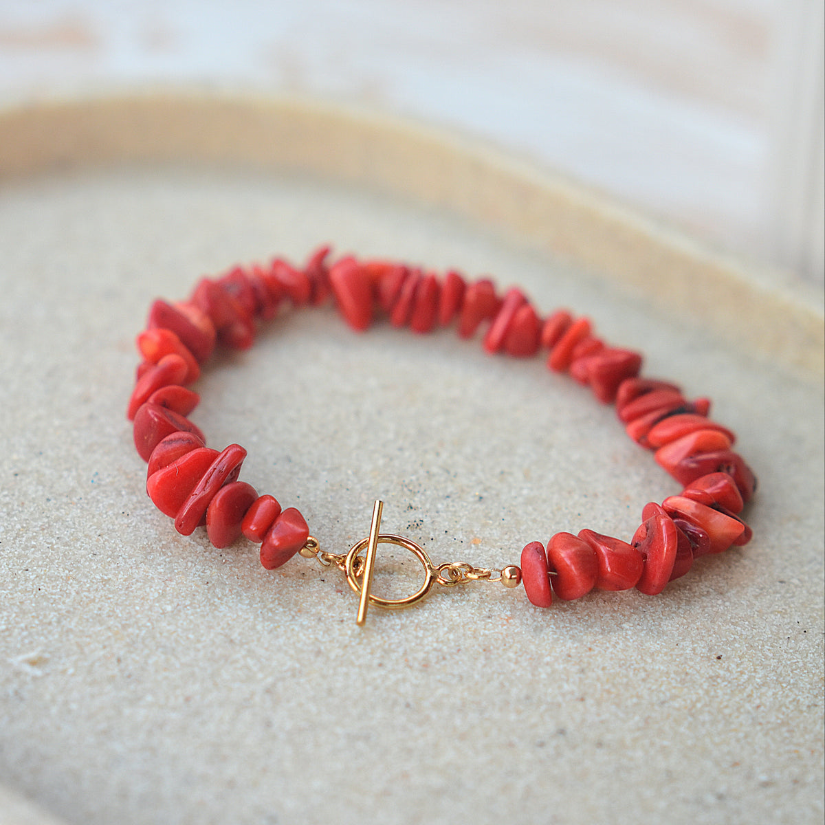 Red Coral Gemstone Toggle Bracelet