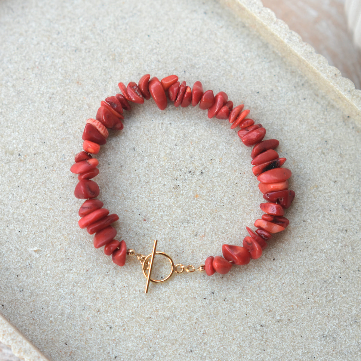 Red Coral Gemstone Toggle Bracelet