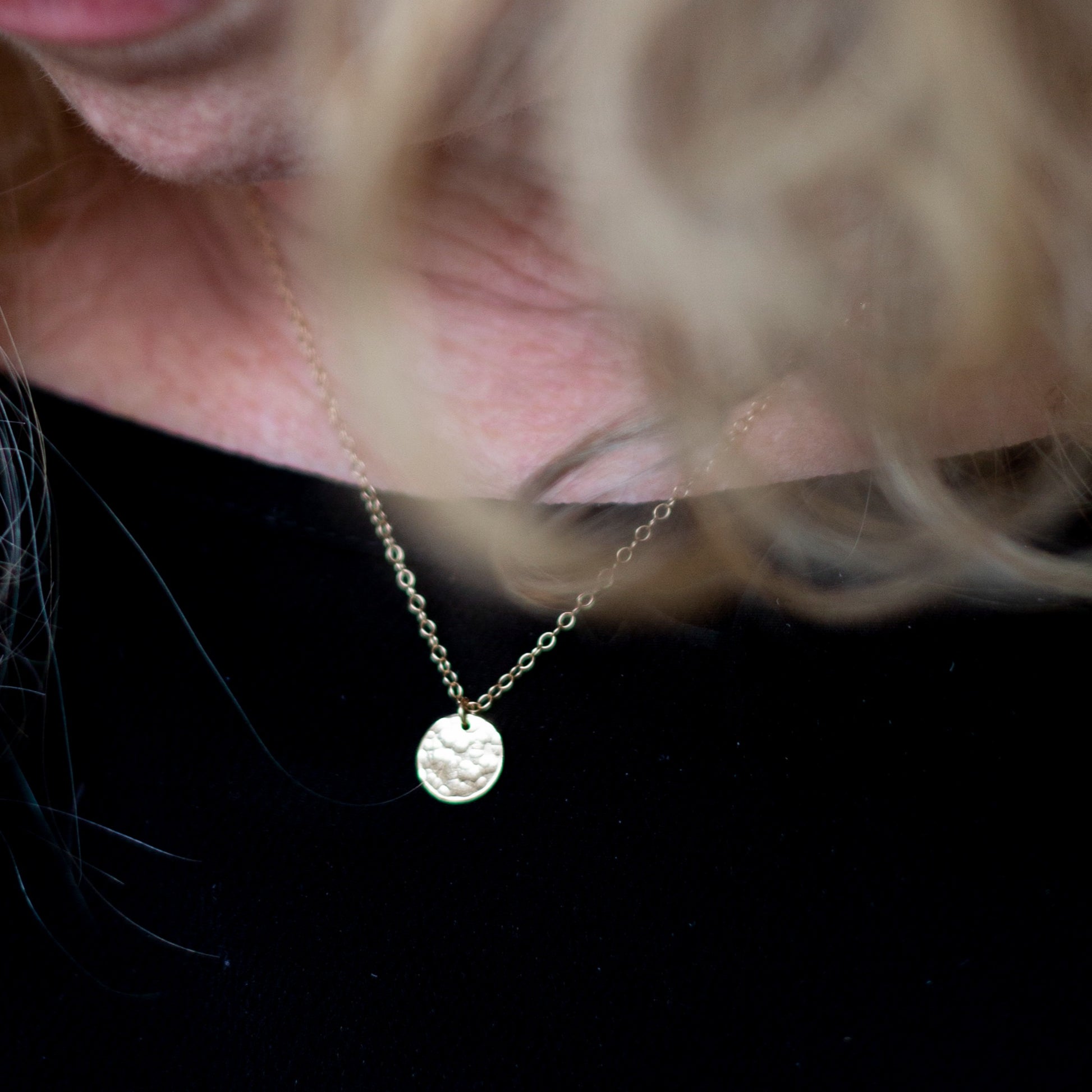 Gold Hammered Mini Disc Necklace - January Eleven