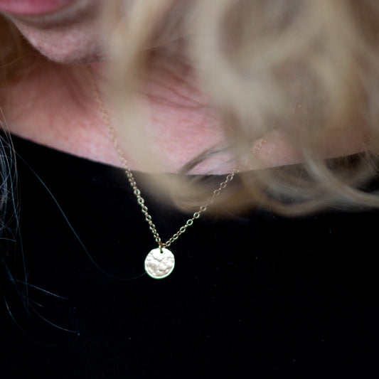 Gold Hammered Mini Disc Necklace - January Eleven