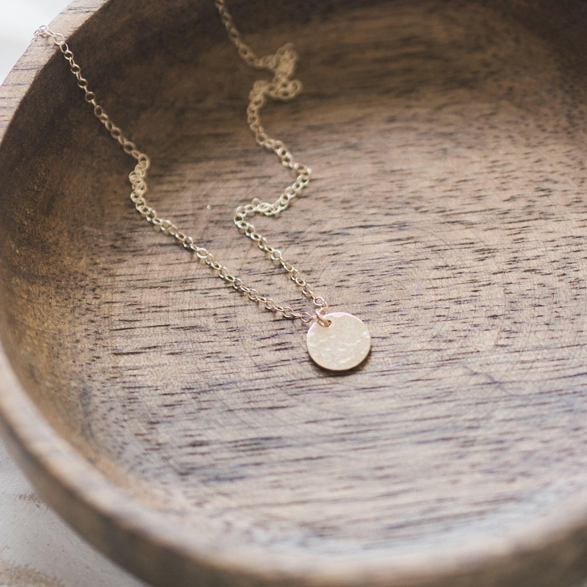 Gold Hammered Mini Disc Necklace - January Eleven
