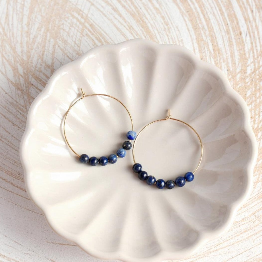 Lapis Lazuli Gemstone Midi Hoop Earrings-earrings-January Eleven