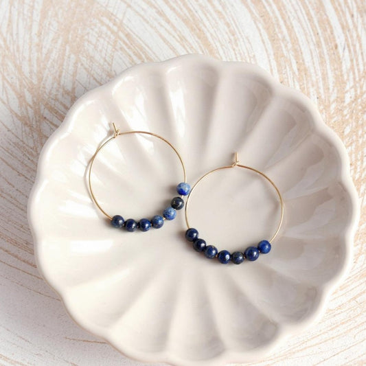 Lapis Lazuli Gemstone Midi Hoop Earrings-earrings-January Eleven