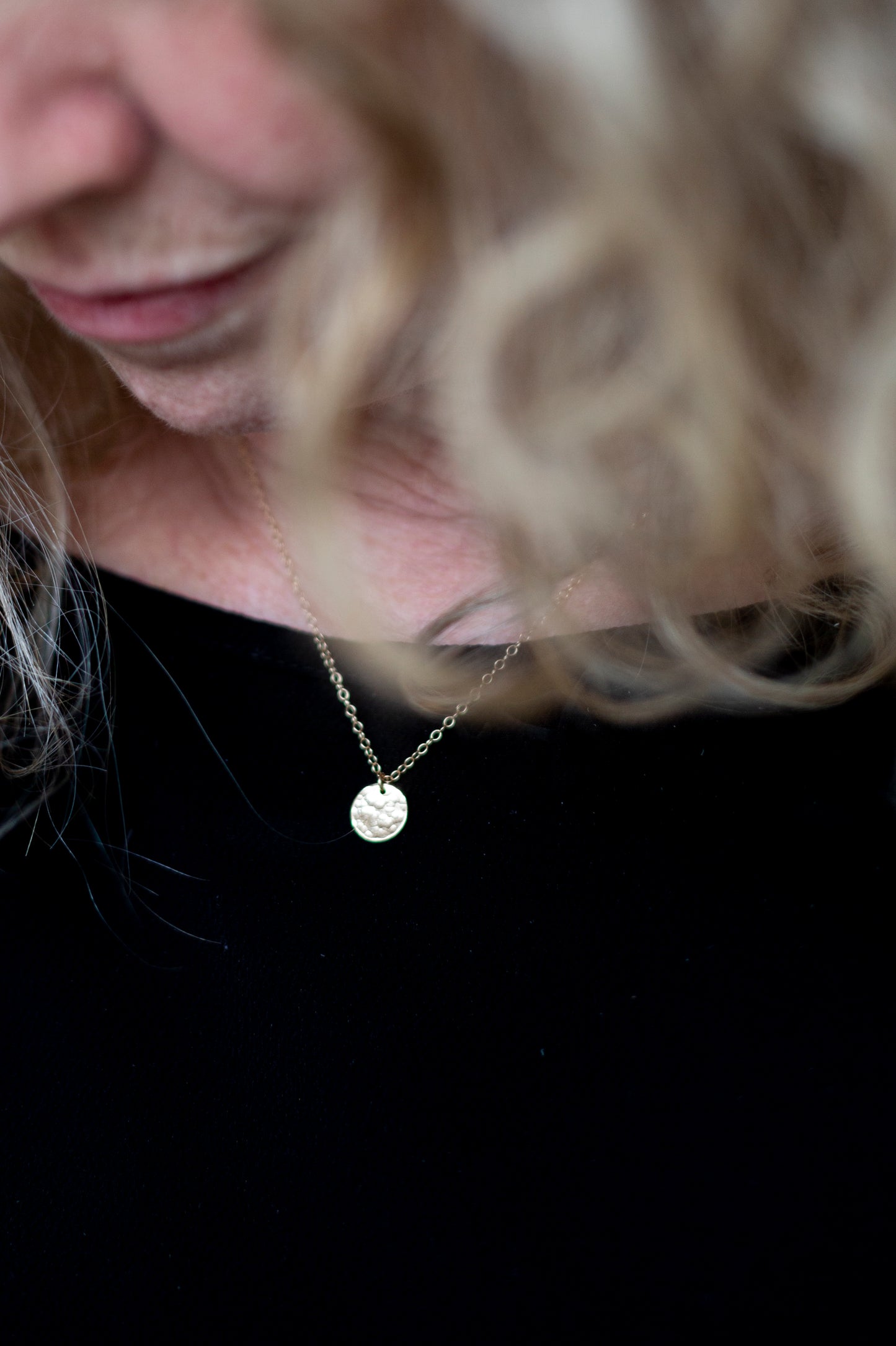 Rose Gold hammered Mini disc necklace - January eleven jewellery 