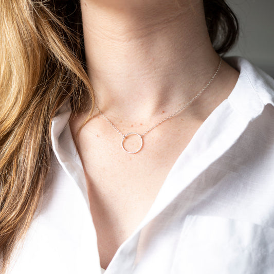 Silver Textured Ring Necklace