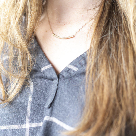 Curved Gold Bar Necklace with a hammered finish-necklace-January Eleven