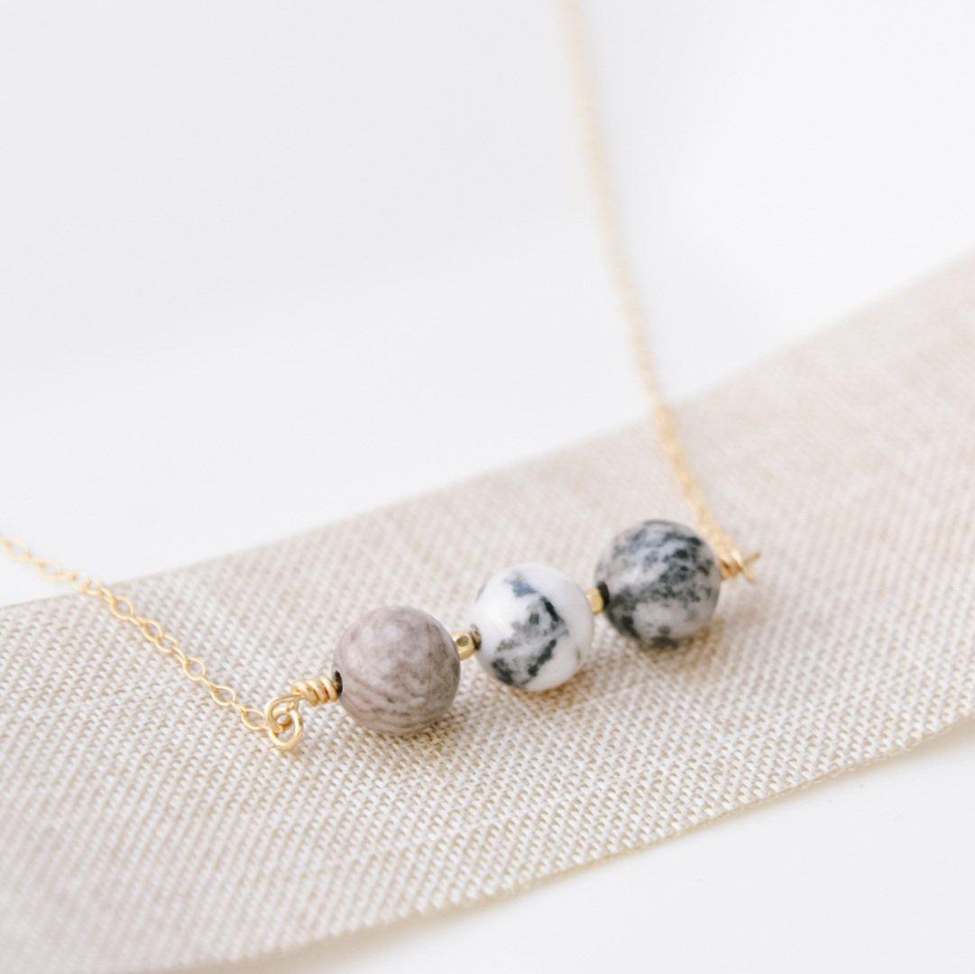 Gold filled Pink and Grey Jasper Necklace-necklace-January Eleven