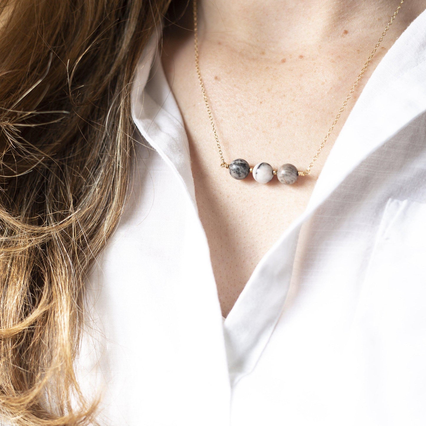 Gold filled Pink and Grey Jasper Necklace-necklace-January Eleven