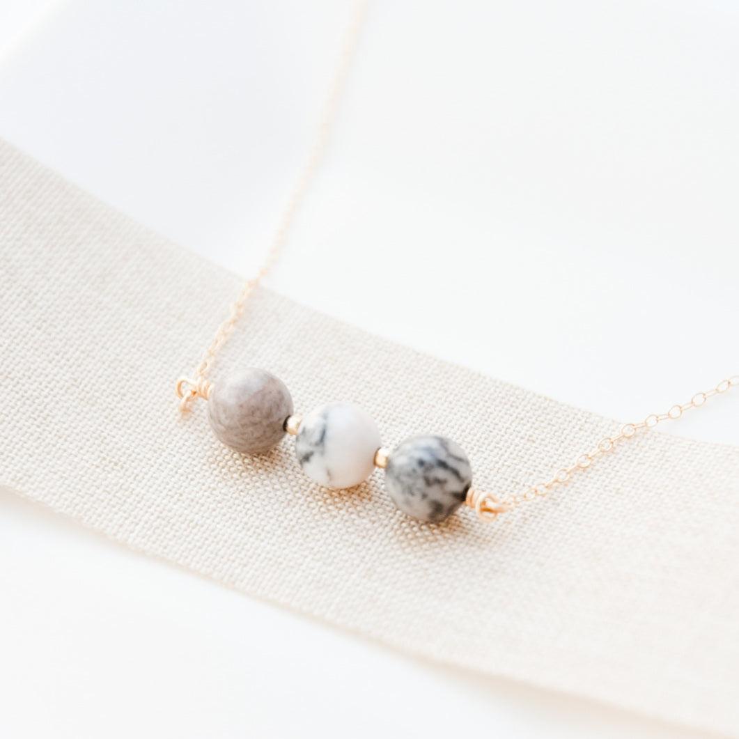 Gold filled Pink and Grey Jasper Necklace-necklace-January Eleven