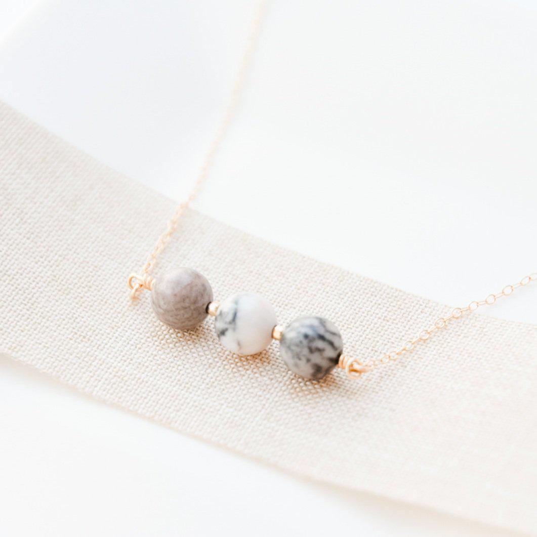 Gold filled Pink and Grey Jasper Necklace-necklace-January Eleven