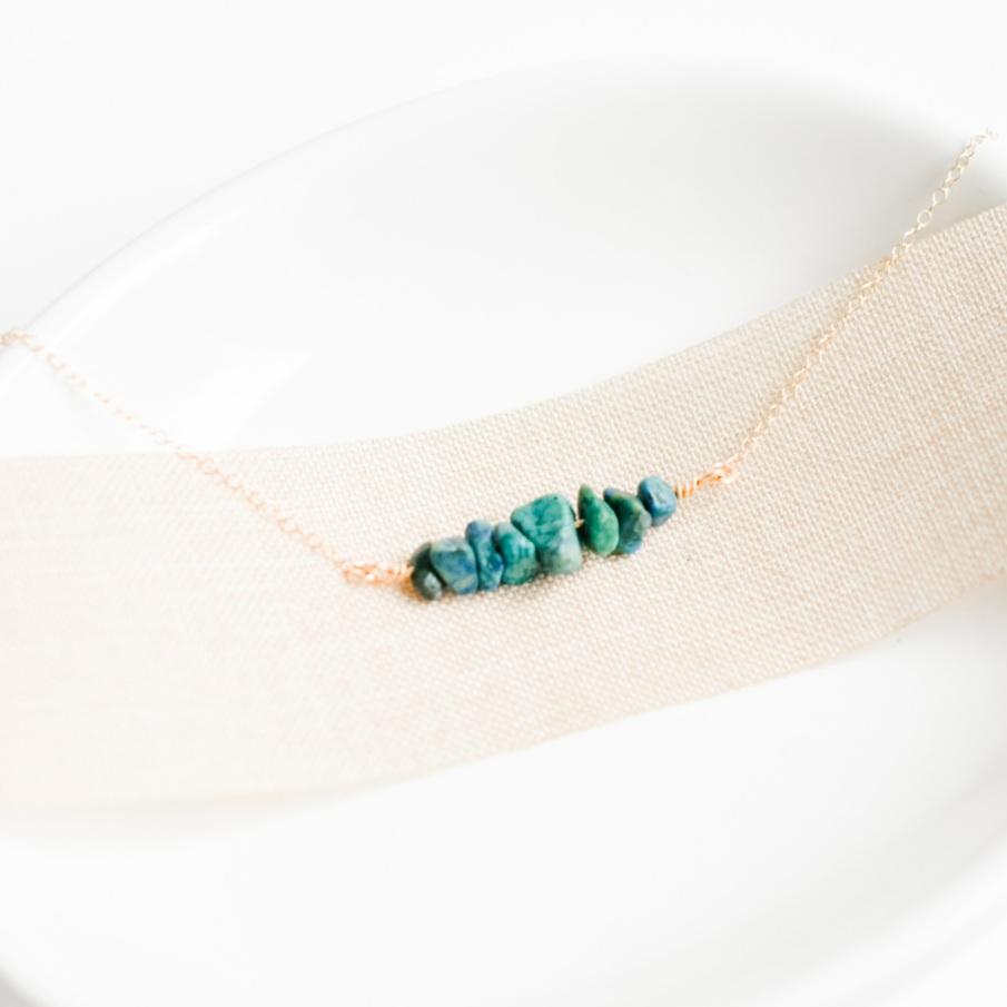 Gold Blue-Green Chrysocolla Gemstone Necklace-necklace-January Eleven