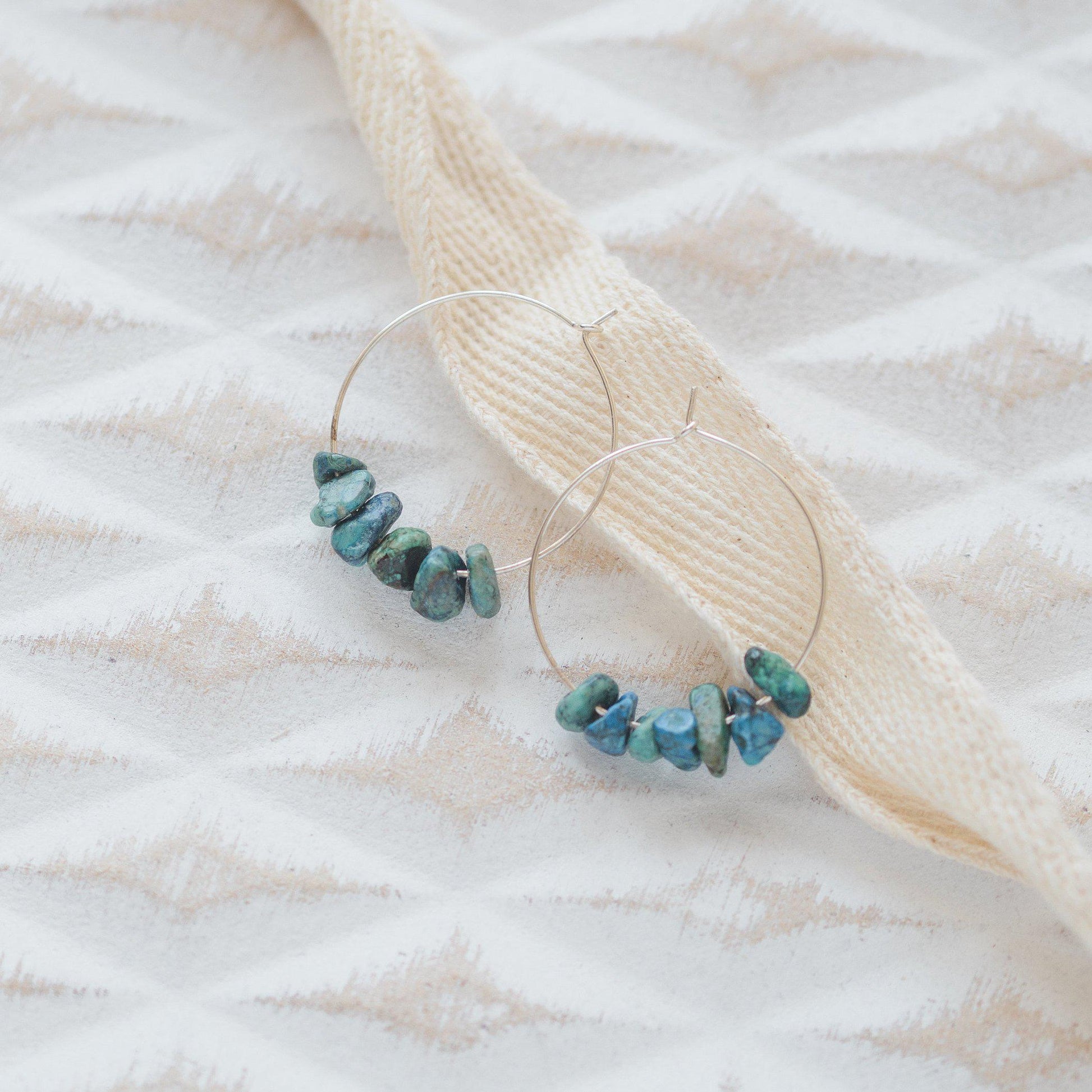 Green Blue Chrysocolla Midi Hoop Earrings - Sterling Silver-earrings-January Eleven