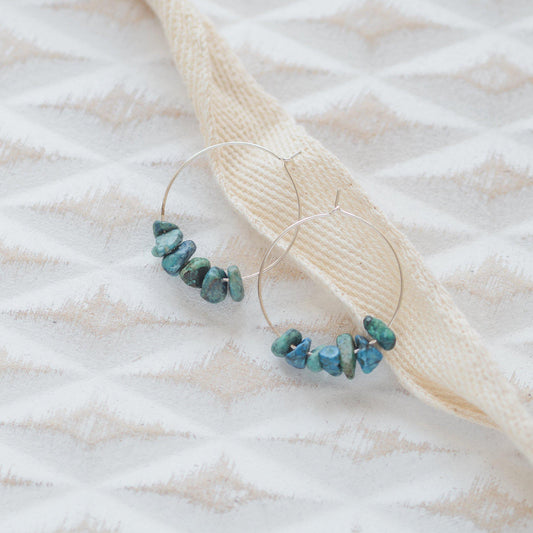 Green Blue Chrysocolla Midi Hoop Earrings - Sterling Silver-earrings-January Eleven