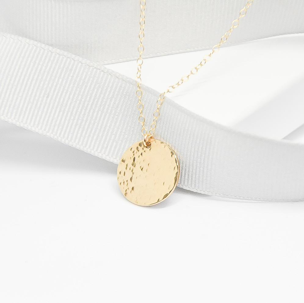 Large Gold Hammered Disc Necklace-necklace-January Eleven