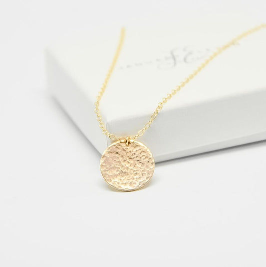 Large Gold Hammered Disc Necklace-necklace-January Eleven