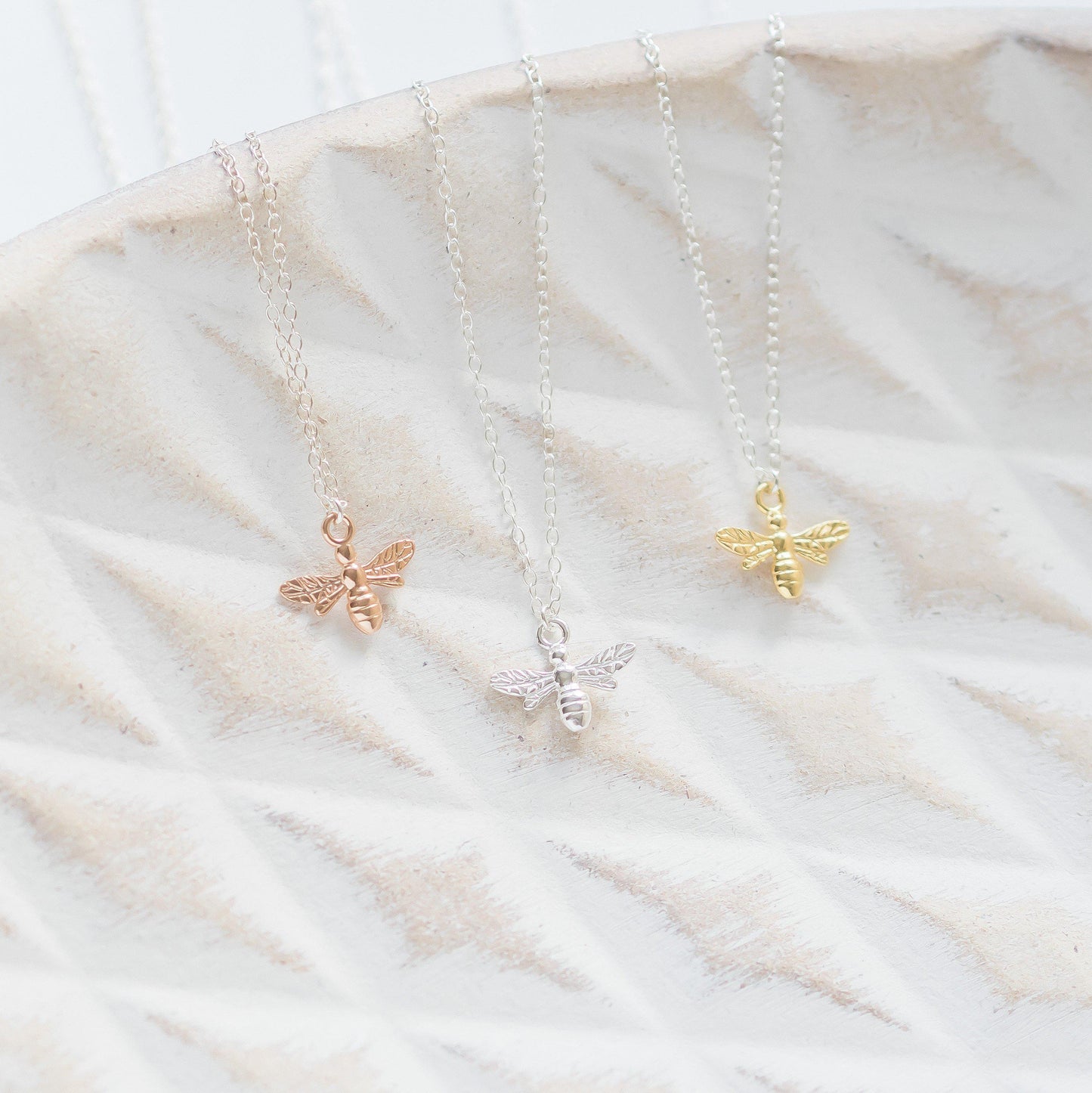 Silver and Rose Gold Bee Necklace-necklace-January Eleven