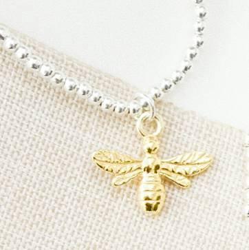 Sterling Silver and Gold Bee Charm Beaded Bracelet-bracelet-January Eleven